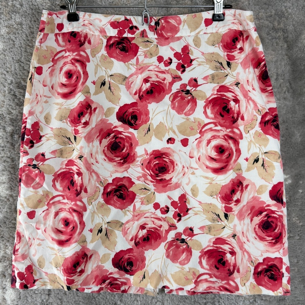 Van Heusen Size 10 Floral Print A Line Knee Length Pencil Red‎ White Zip Lined